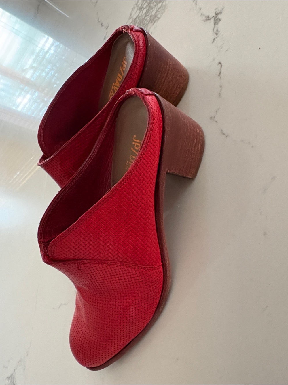 Red Perforated Leather Italian Made Mules Size 40